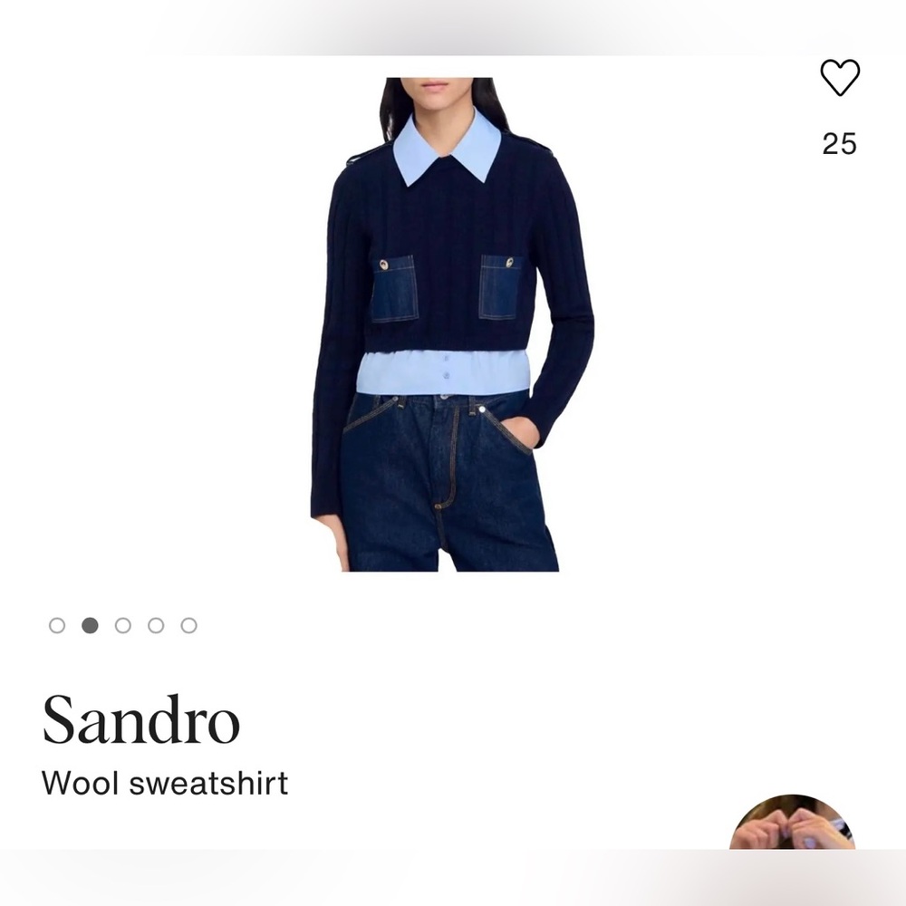 Sandro Dark Blue Wool Sweater with Light Blue Accents